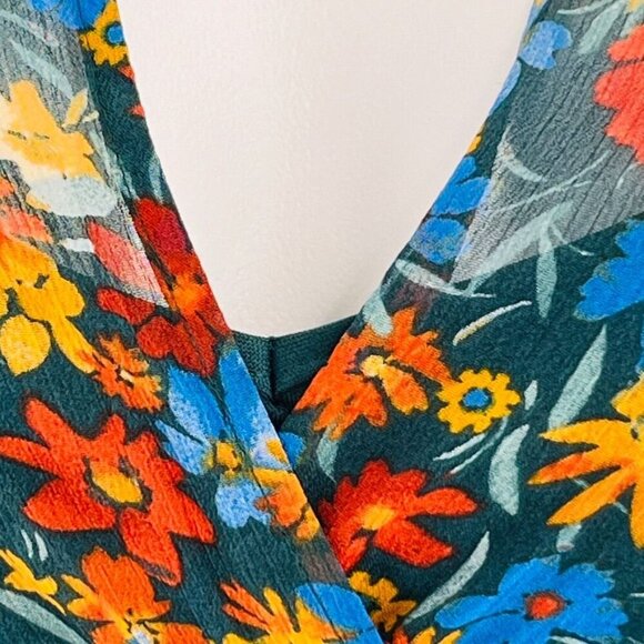 Calvin Klein Surplice Neck Faux Wrap Midi Dress Size 10 3/4 Sleeve Floral Print - Picture 4 of 16